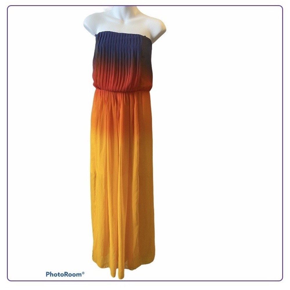 Bisou Bisou Ombre Strapless Maxi Dress in Navy, Orange, Yellow
